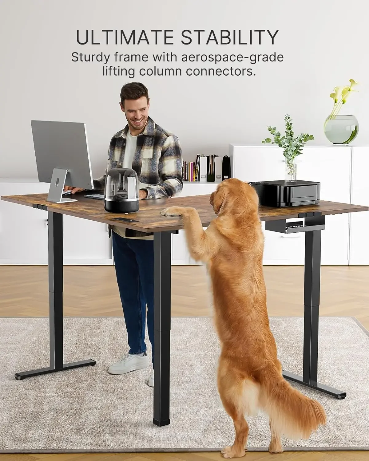 Marsail Standing Desk Adjustable Height with 4-in 1 Electical Outlet, L Shaped Electric Standing Desk with Headphone Hook, Stand