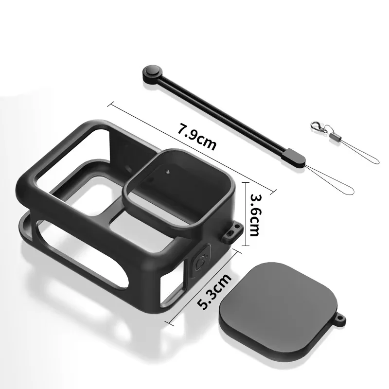 Détail de la coque silicone GoPro Hero 13 montrant le revêtement antidérapant et les découpes précises.