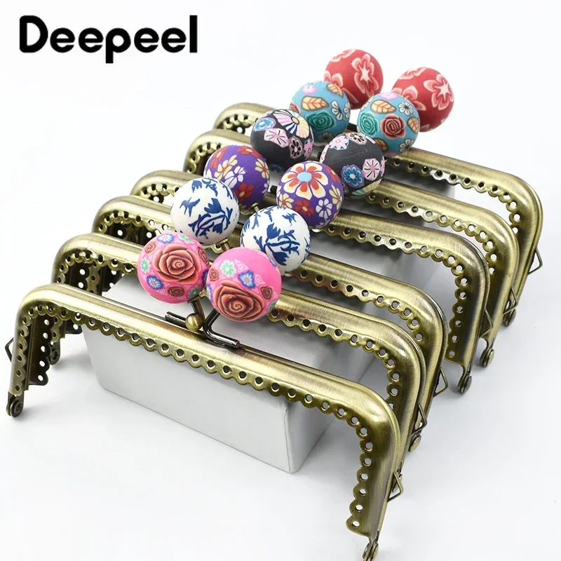 5Pcs Deepeel 12cm Metal Purse Bag Handle Frame Bead Kiss Clasp Retro Brass Wallet Sewing Bracket Buckle DIY Hardware Accessories 5 10pcs deepeel 85mm silver bag handles sewing brackets 20mm color bead purse frame kiss clasp diy handmade handbag accessories