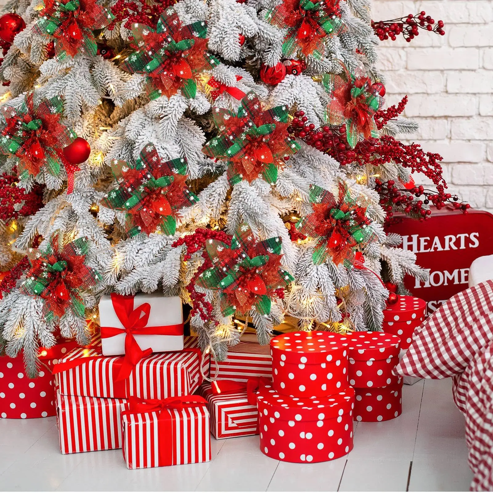 5 個のグリッタークリスマスポインセチア造花クリップ付き茎付き