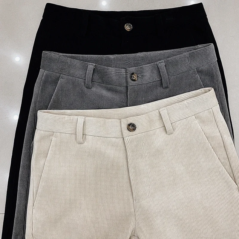 Autumn Winter Men Corduroy Pants Trousers Woolen Thicken Keep Warm Stripe Casual Slim Fit Dress Pants