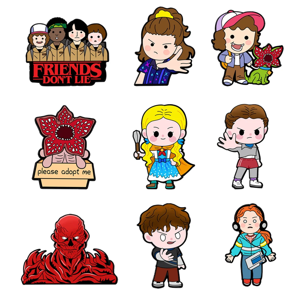 Enamel Pins Set Cute Demogorgon Cannibal Flower Enamel Pins Set Cartoon Q-Version Collectible Brooches 4/5/9pcs