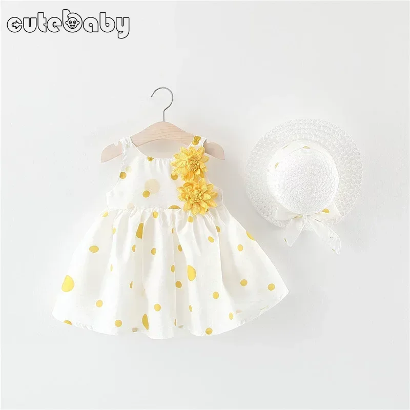 Baby Girl Dress Summer Infant Cotton Toddler Dresses + Sunhat Newborn Clothing Set