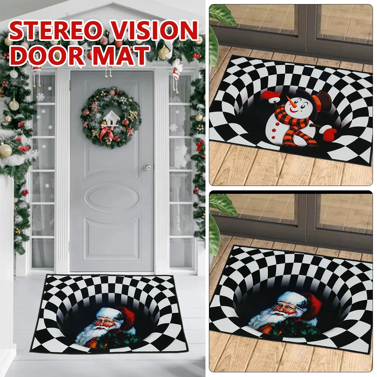 3D Vortex Illusion Doormat Christmas Decoration Optical Illusion Doormat Funny 3D Visual