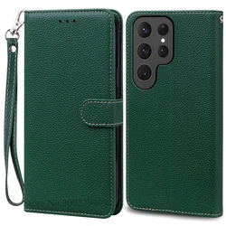 Leather Wallet Flip Case | Luxurious Book Cover Coque s for Samsung S25Ultra (Dark Green - Strap)