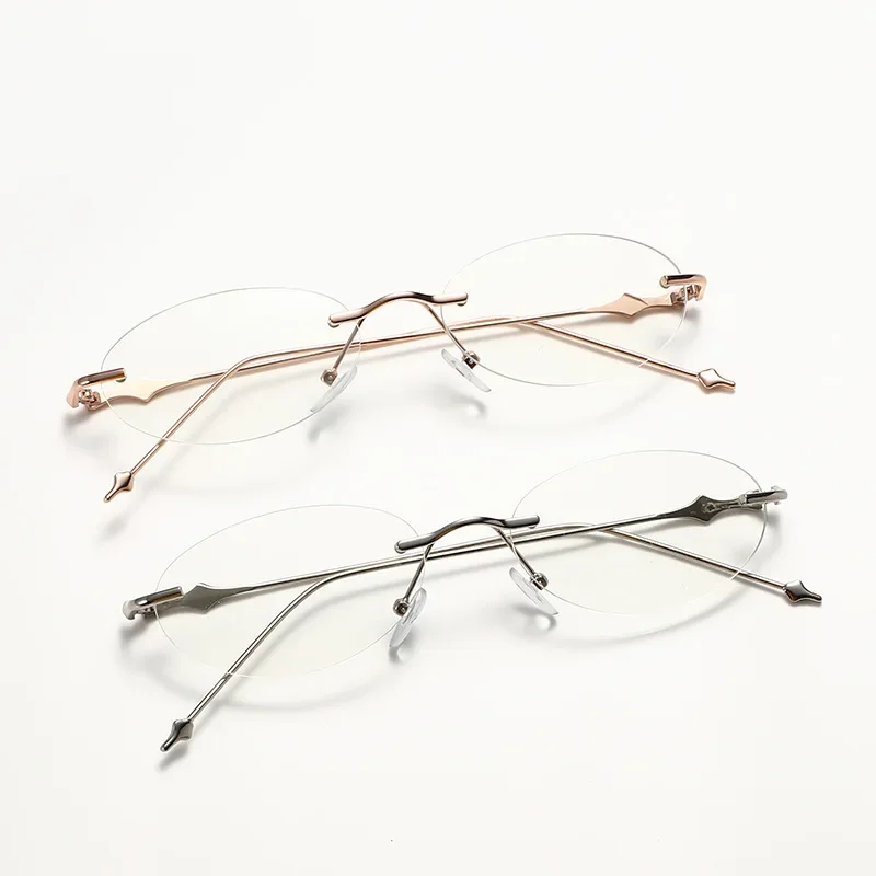 Small Oval Photochromic Myopia Glasses Women Men Fashionable Frameless Minus...