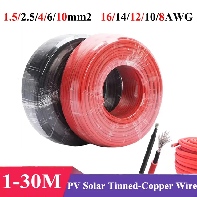 Câble solaire PV 8/10/12/14/16AWG fil de cuivre étamé fil PV pour voiture extérieure RV bateau Marine maison panneau solaire utilisation 10/6/4/2.5/1.5mm2 1