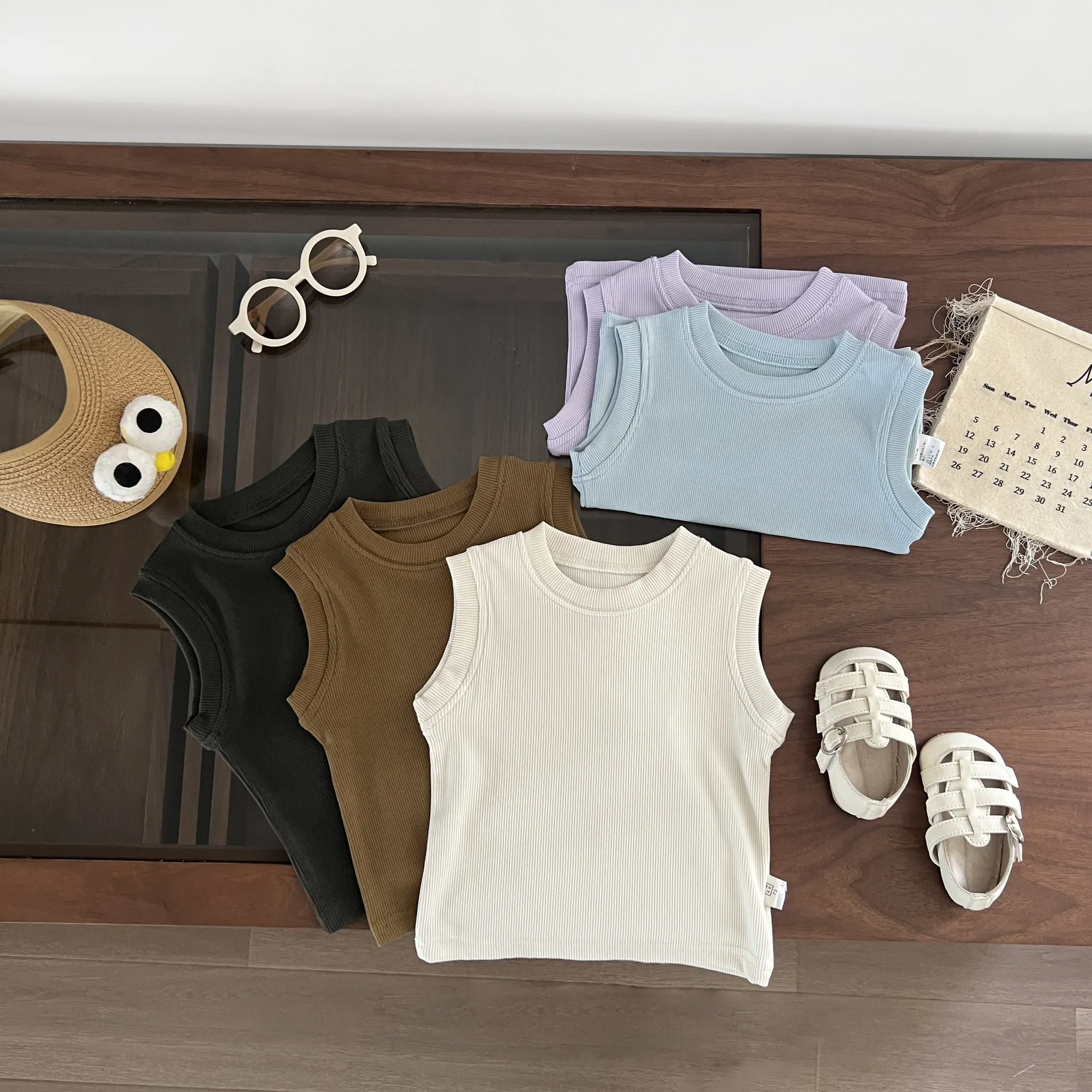 2024 Summer Baby Clothes Solid Boy Girl Sleeveless T-shirt Breathable Infant Cotton Tees Newborn Casual Vest All-match Kid Tops