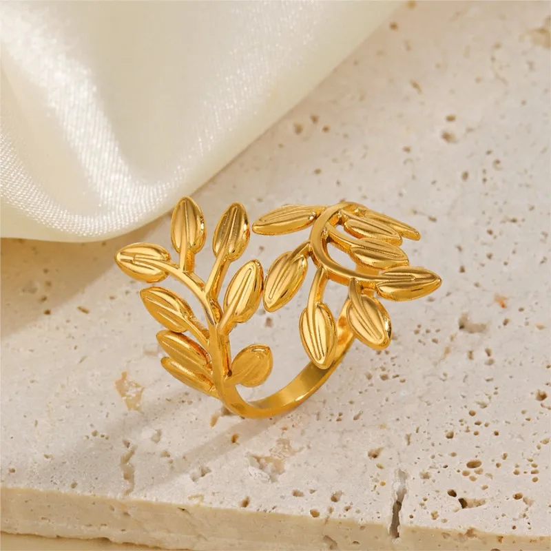 Finger Ring 316L Stainless Steel Irregular Leaves Open Ring For Women Men Hip Pop Party Jewelry
