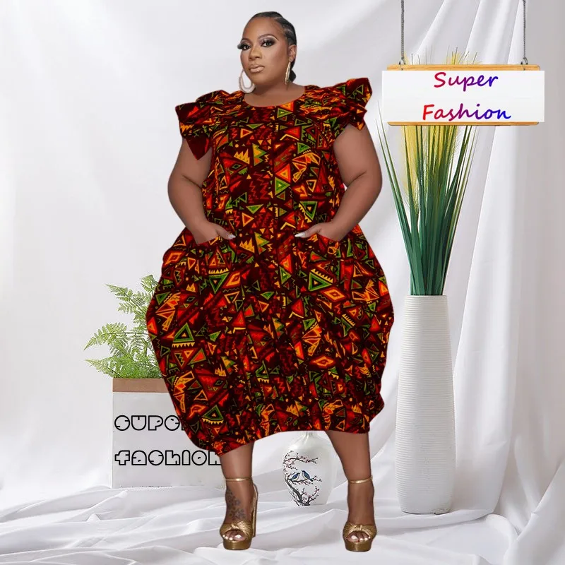 

WSFEC L-4XL Summer Casual Dresses Plus Size Women Clothing Sleeveless Fashion Printing Irregular Loose Sexy Midi Dress Wholesale