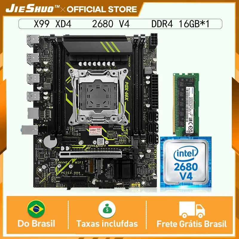 JIESHU X99 Kit Upgrade PC Gamer com CPU Xeon E5-2680 V4 NVMe M.2