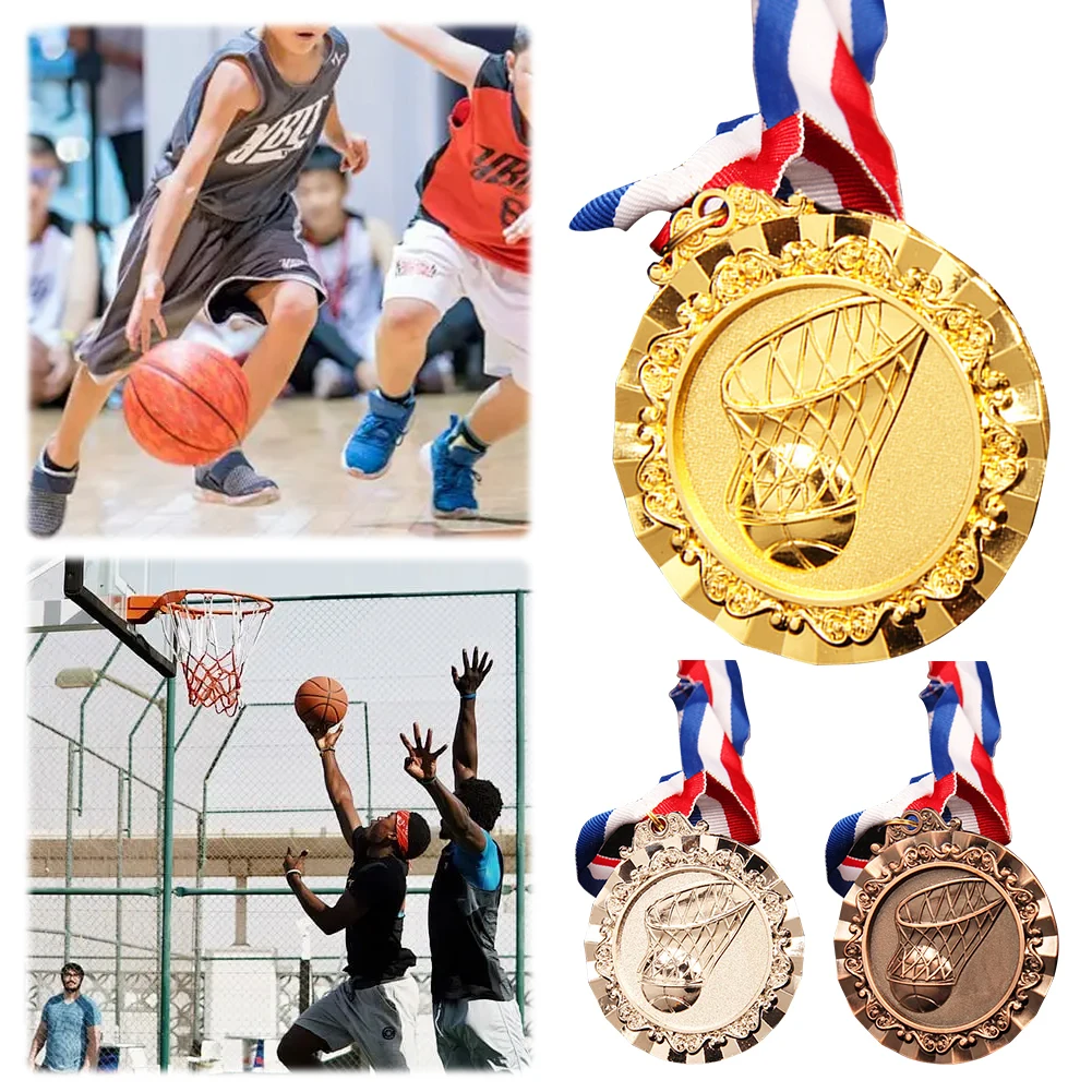 6.5cm Basketball Medals Award Medals Neck Ribbon Gold/Silver/Bronze Game for Winners