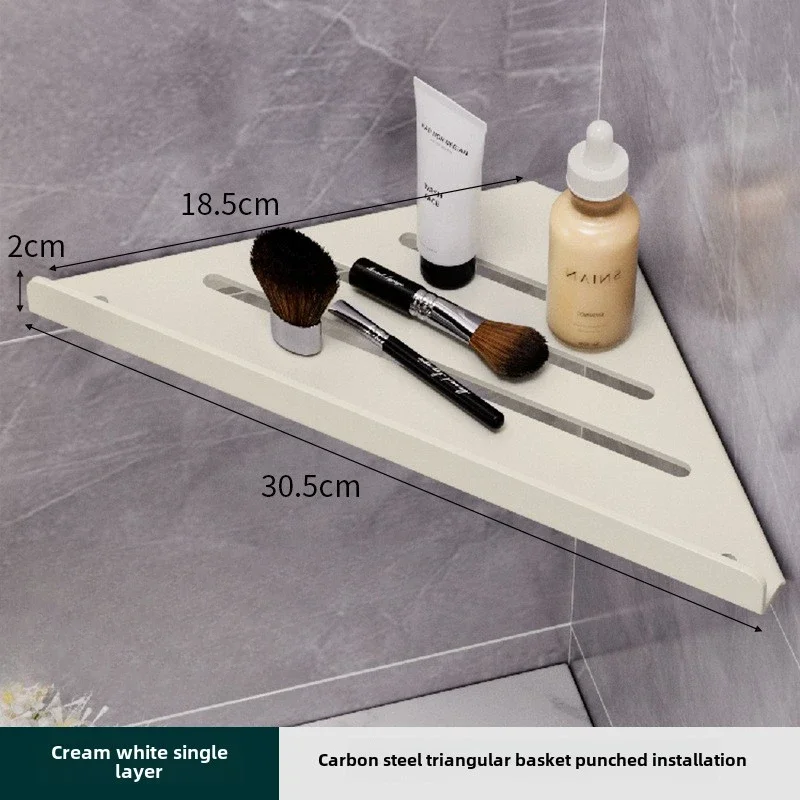 Bathroom Storage Shelf Bathroom Triangle Drain Shelf No Drilling Wall Mounted Cosmetic and Toiletries Hollow Carbon Steel Shelf with Hooks