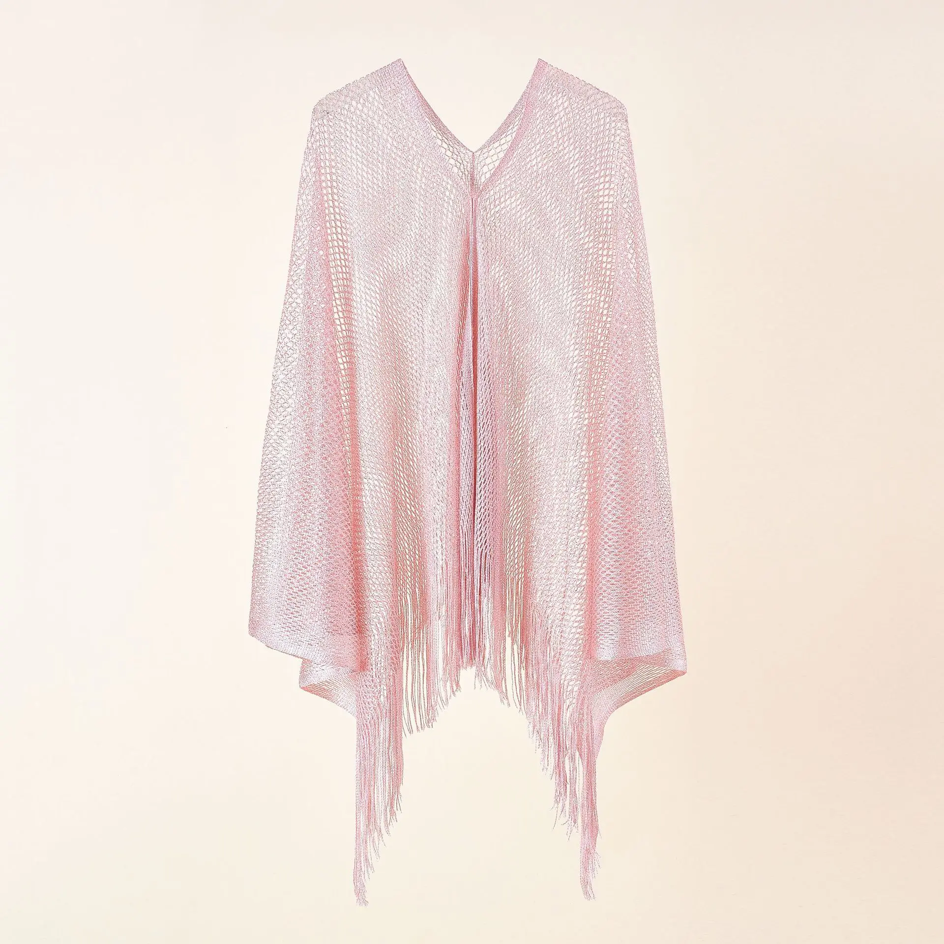 

2022 Summer Golden Silk Thread Ventilation Beach Fine net Shawl Sunscreen Sunshade Cardigan Cloak Lady Coat Poncho Capes Pink