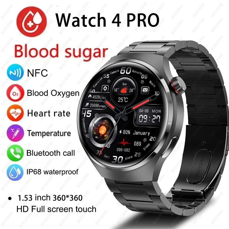 

New GPS Smart Watch Men For Huawei GT4 Pro 360*360 HD Screen Heart rate Bluetooth Call NFC IP68Waterproof Blood Sugar Smartwatch