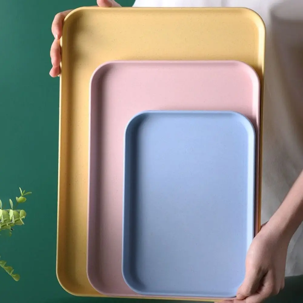 Plastic Wheat Straw Storage Tray Eco-friendly Large Capacity Rectangular Serving Tray Exquisite Fruit Salad Tray Hotel 4