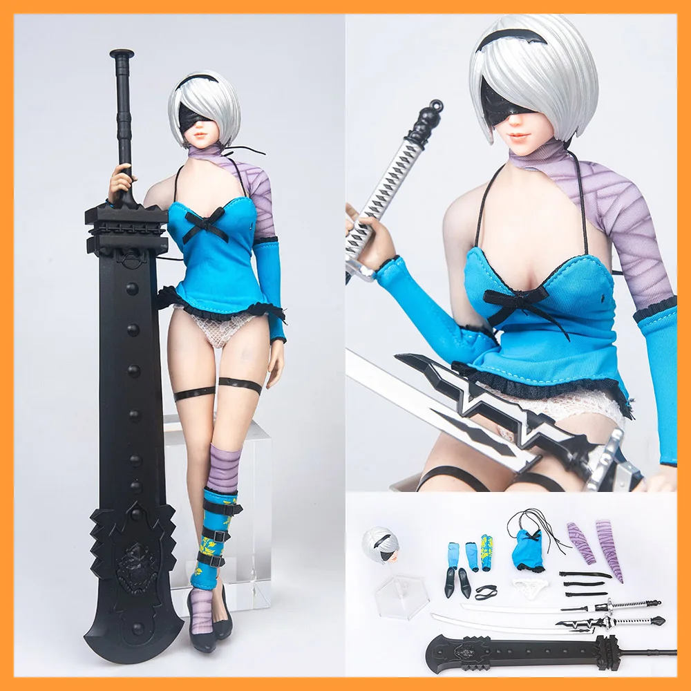 

TYM152 1/6 Female Soldier Accessories NieR: Automata YoRHa 2B Sister Head Sculpture Clothes Set with Weapon for 12" Figure Body