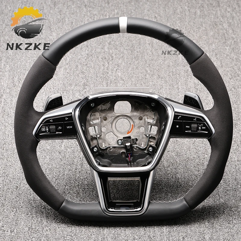 

Suitable For Audi A6 C8 Heated Multifunctional Steering Wheel With White Stitching Buttons And Paddles Car Accessories