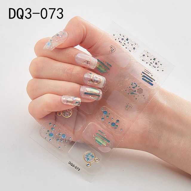Korean Fashion Colorful 3D Glitter Sequins Nail Art Stickers Manicure DIY Nail Strips Wraps Solid Color DQ3-073