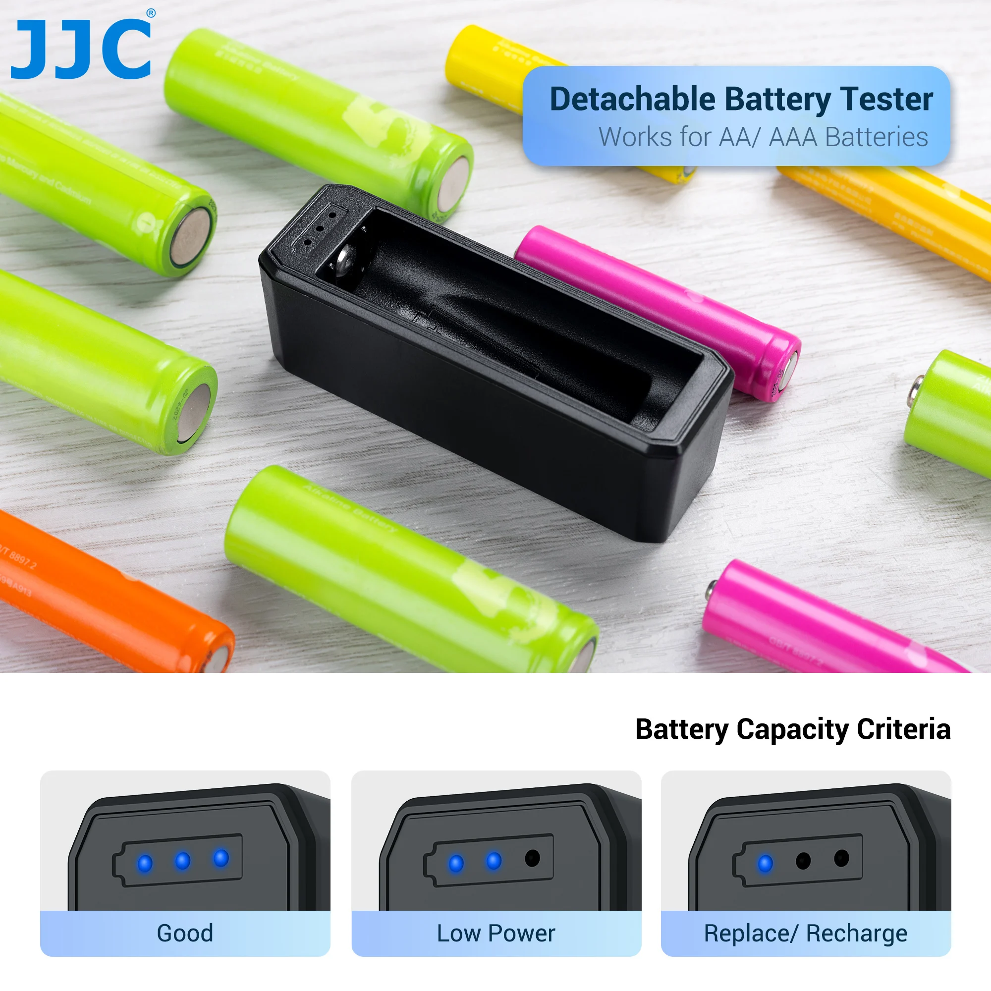 JJC 44 Slots Battery Case with Battery Tester for AA/AAA batteries