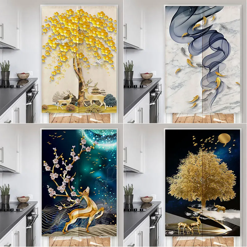 

Nordic Partition Door Curtain Printed Partition Kitchen Doorway Decorative Drapes Cafe Restaurant Entrance Noren Hanging Half-Cu