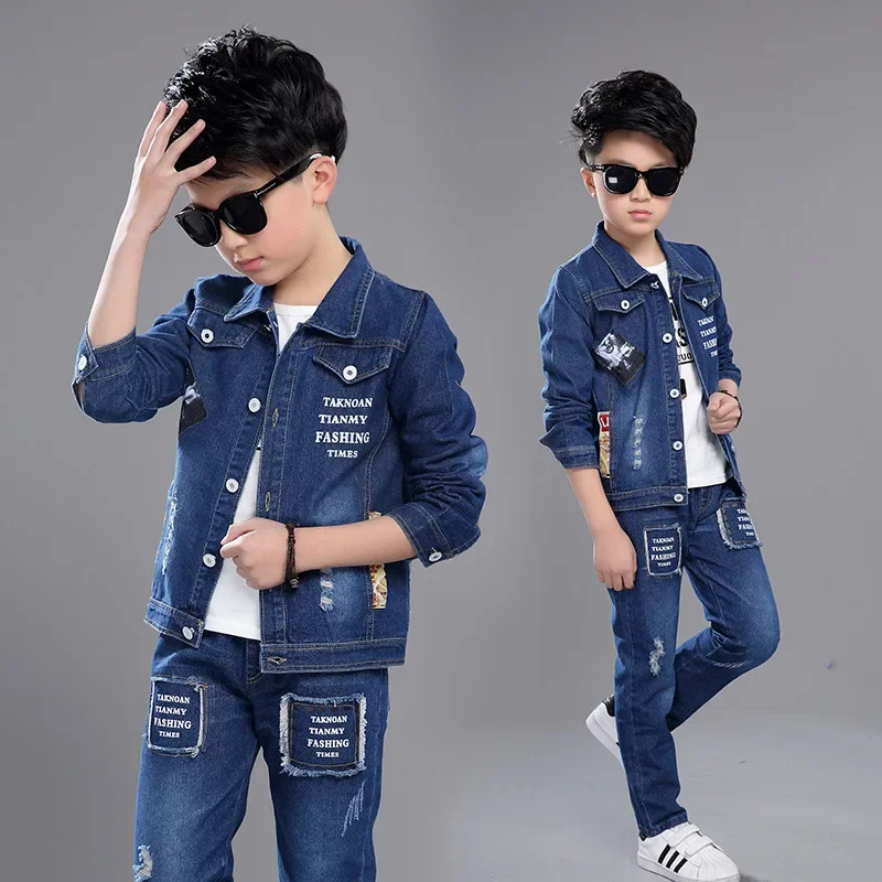 

Jean Spring Autumn Children's Clothes Set Baby Boys Coat Pants 2pcs/Set Kids Teenage Gift Formal Boy Clothing High Quality