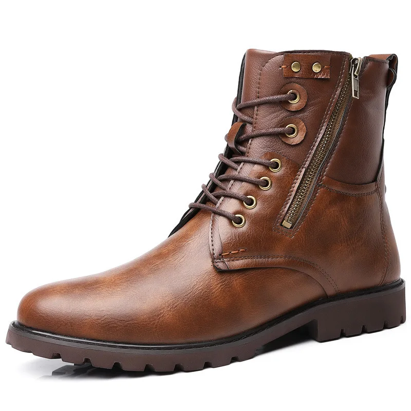Autumn Large Size 38-48 Men's Chelsea Boots Fashion High Leather Shoes Zipper Casual