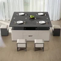 47.24" L Lift Top Coffee Table with 4 Stools, Rising Tabletop Work Table,Center Table with Hidden Storage for Living Room Space- 1
