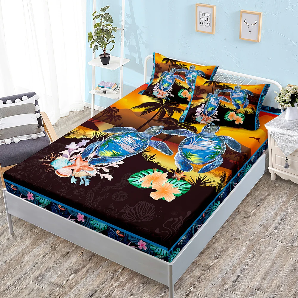 Ocean World Turtle Fitted Sheet Bed Mattress Protector Fashion Bedding Elastic Bed Sheets Kids Twin Full Queen King Bed Cover 3