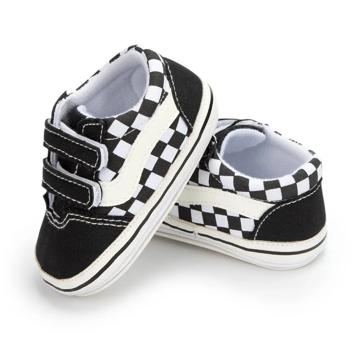 Meckior Baby Canvas Sneakers Non-slip Rubber Sole Plaid Streaks First Walkers Infant Baby Unisex Casual Shoes canvas sneakers