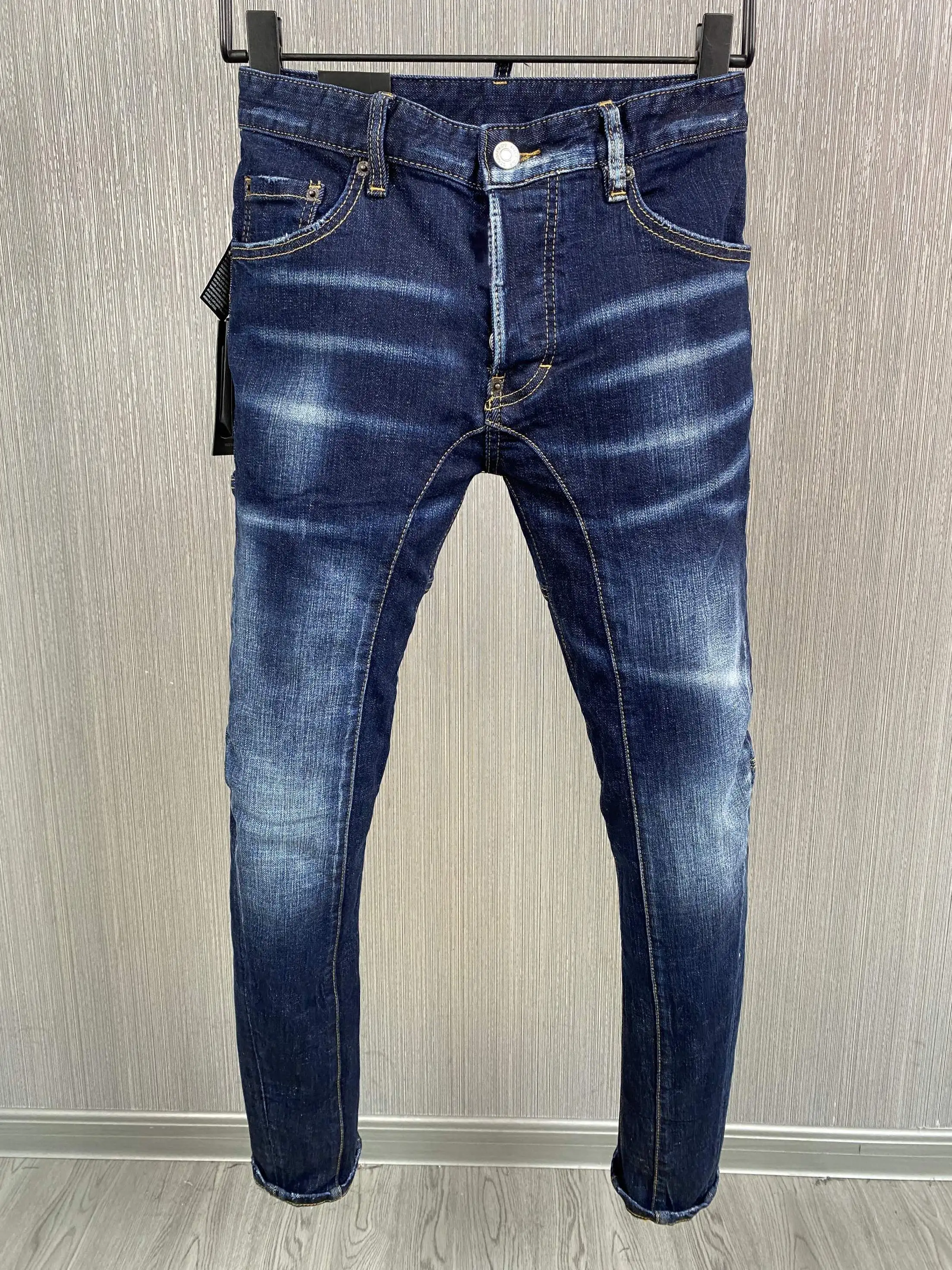 

2023 New Men's Simple Splice Scratch Casua Fashion Pencil Pants Jeans A608#