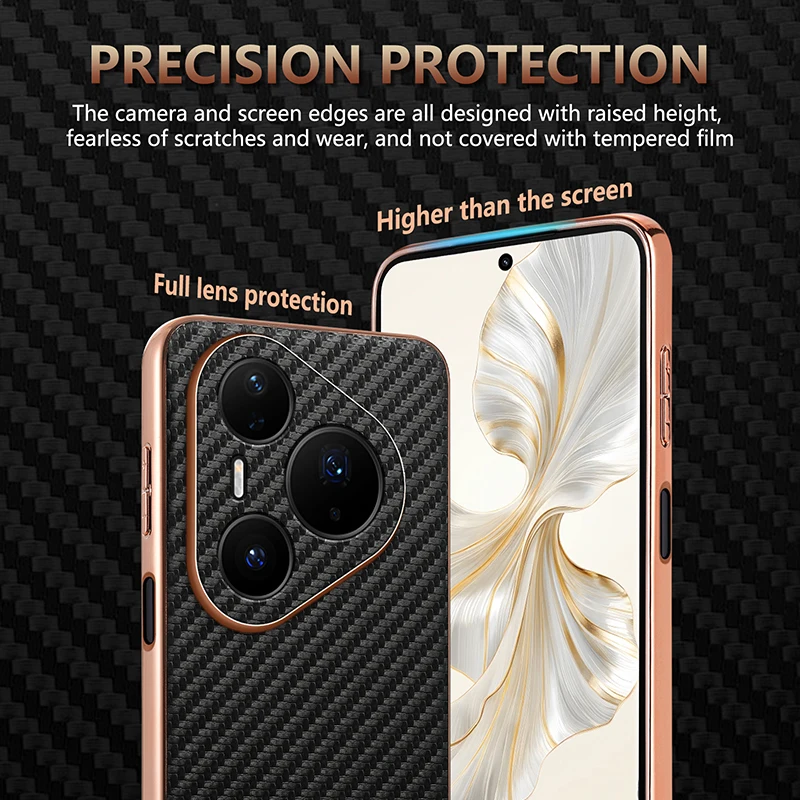 Luxury Carbon Fiber Texture Leather Case with Plated Soft Bumper Back Cover