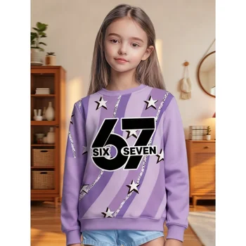 6 7 Meme Kids Girls Clothes Funny Digital Colorful Print Autumn Round Neck Sweatshirt Loose Tops Fashion Y2k Children's Clothing 1