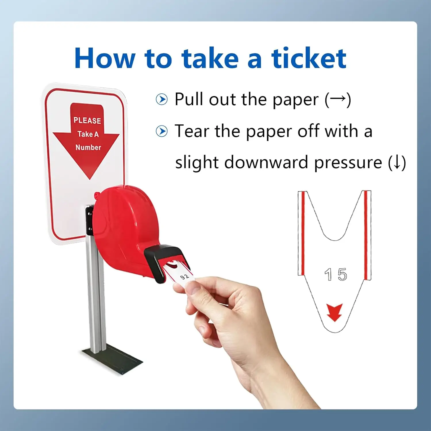 Take a Number System Ticket Machine Ticket Dispenser with Stand and 1 Roll of 2000 Tickets 2 or 3-Digits for Queue Call System