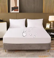 Waterproof Solid Color Mattress Protector - King - 193x203x46cm (White)