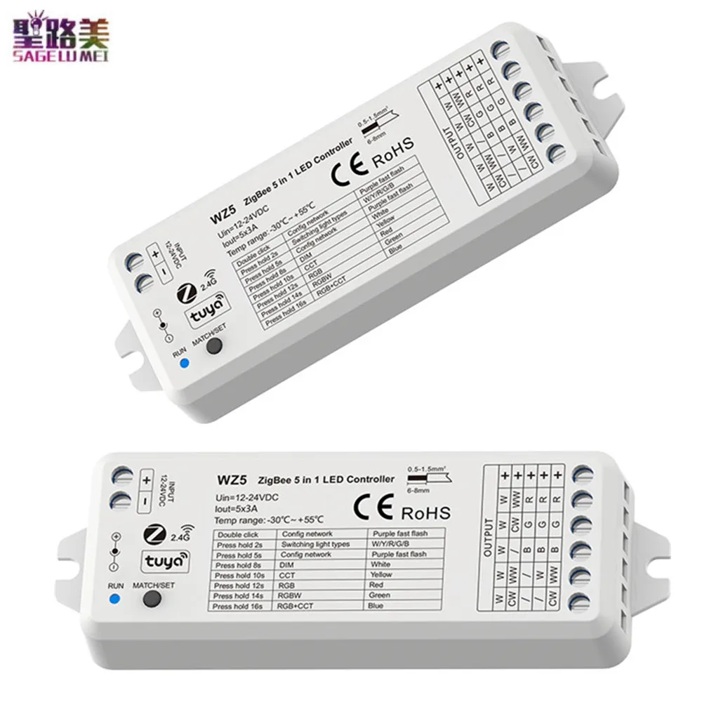 ZigBee Tuya WZ1 2CH*5A Wireless RF Dimmer WZ5 5CH*3A 5 in1 LED Controller DC12-24V 36V for Single Color RGB RGBW RGBCCT Led Lamp