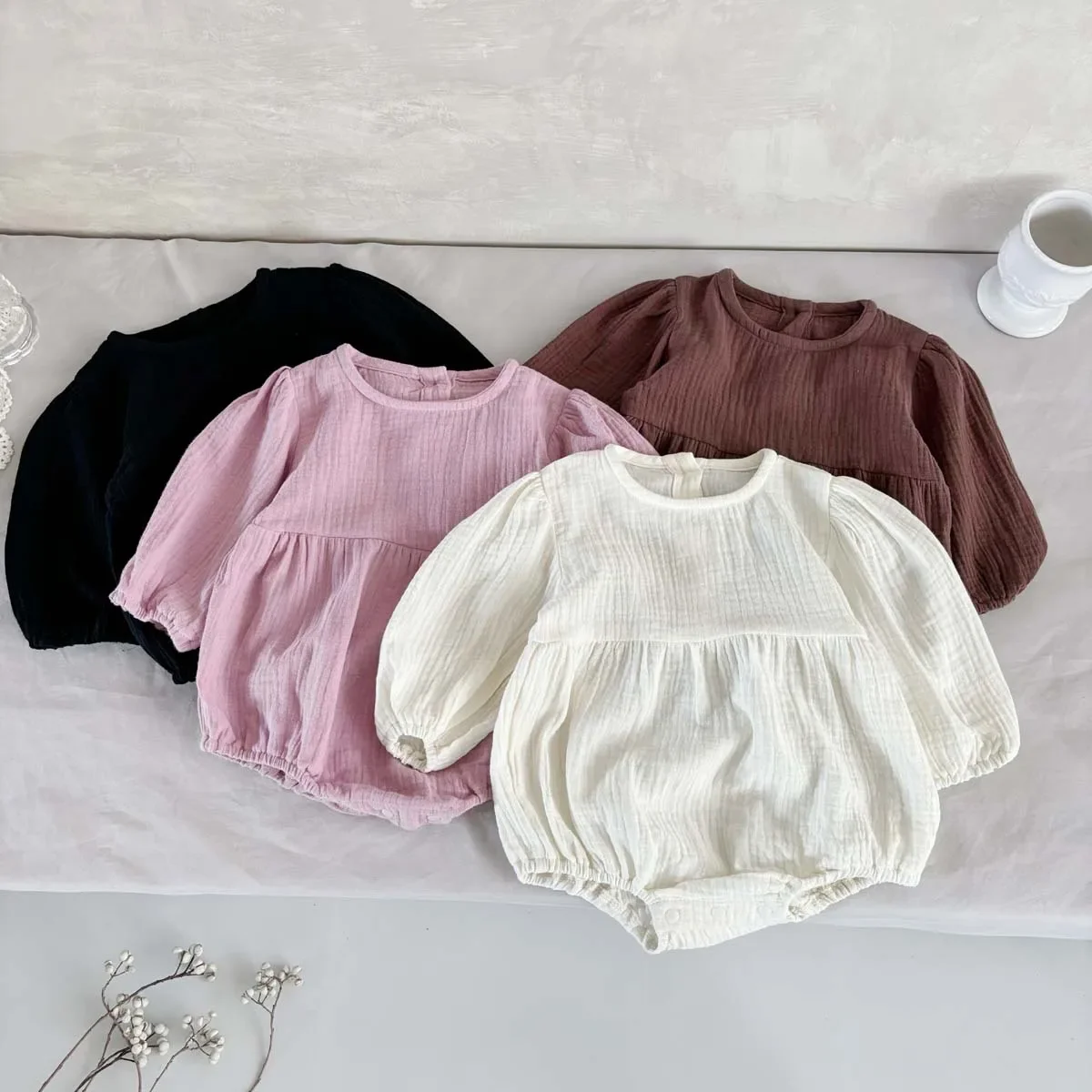 Autumn Baby Romper Boys Long Sleeve Cotton Wrap around Pants Clothes Newborn All-Match Korean Style Pure Color Onesie