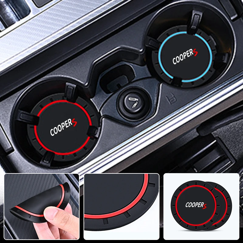 2PCS Car Coasters Water Cup Slots Non-Slip Mat Waterproof Cup Pad For MINI Cooper WORKS R55 R56 F55 F56 R57 R58 R59 R60 R50 R53 Cup Holder Coasters Car Coaster Pads