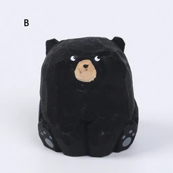 Handcrafted Miniature Wooden Polar Bear Figurine for Office and Home Decor (Black)