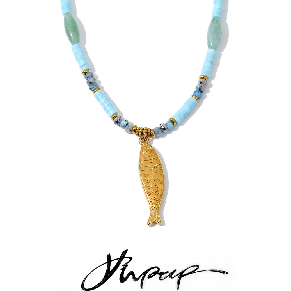 Yhpup Aventurine Stone Necklace Stainless Steel