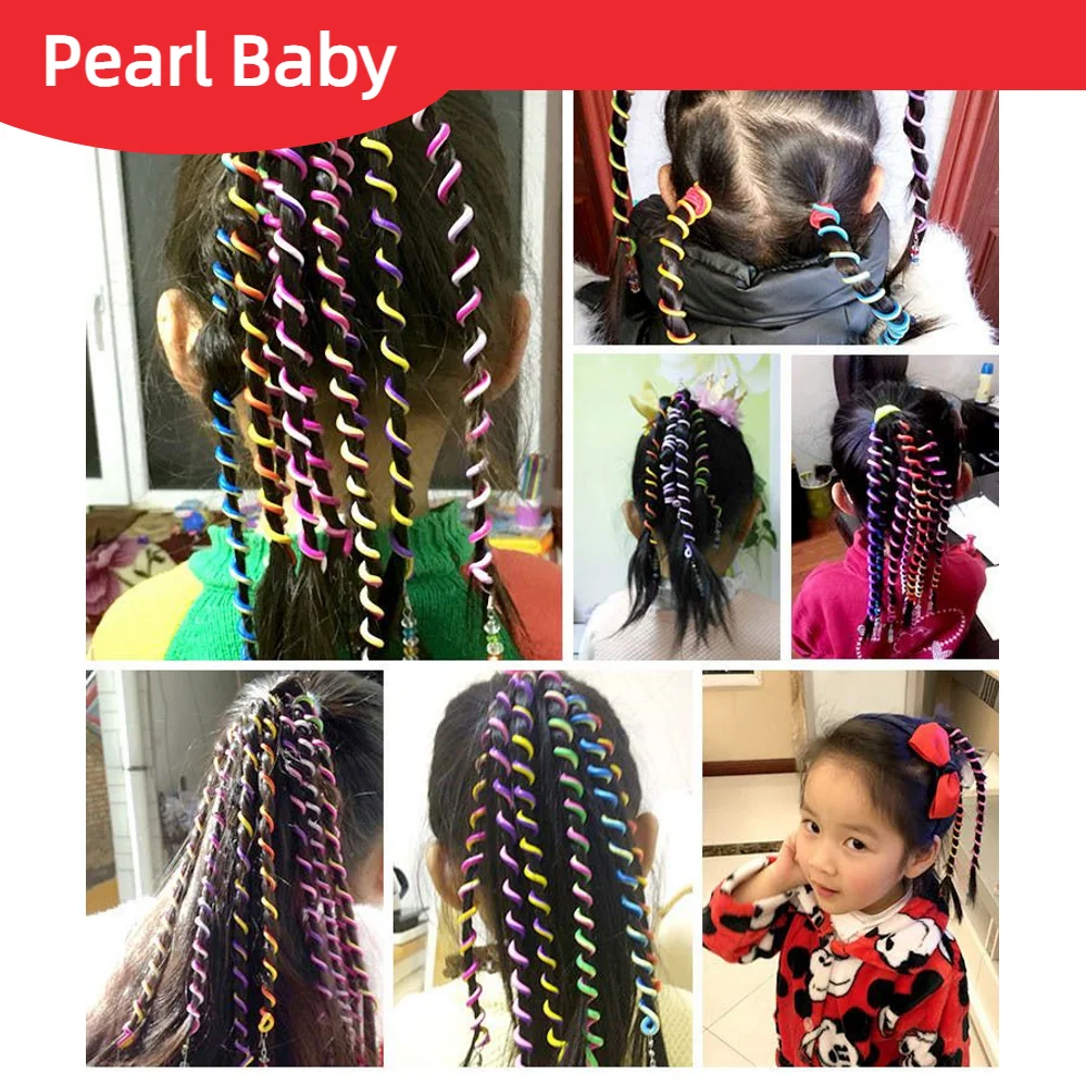 Rainbow Color Braided Hair Rope Rainbow Silk Hair Extensions Pearl Butterfly Girls Crystal Long Hair Accessories Free Shipping