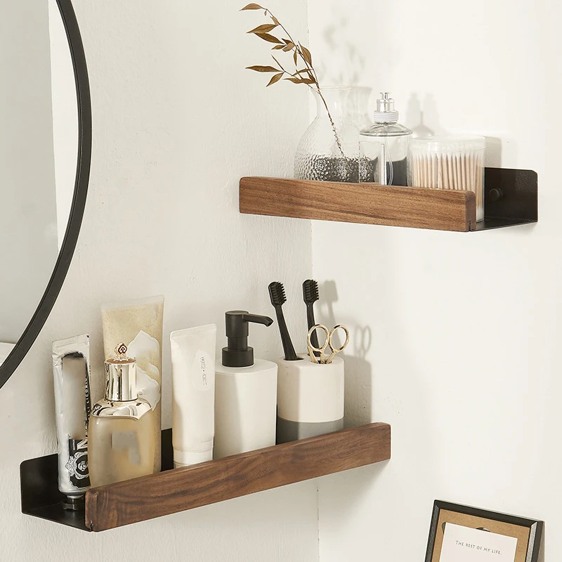 Bathroom Shelf No Drill Storage Rack Solid Wood Shower Shelf Toilet shelf  Portico Shampoo Holder Kitchen Storage Shelves - AliExpress