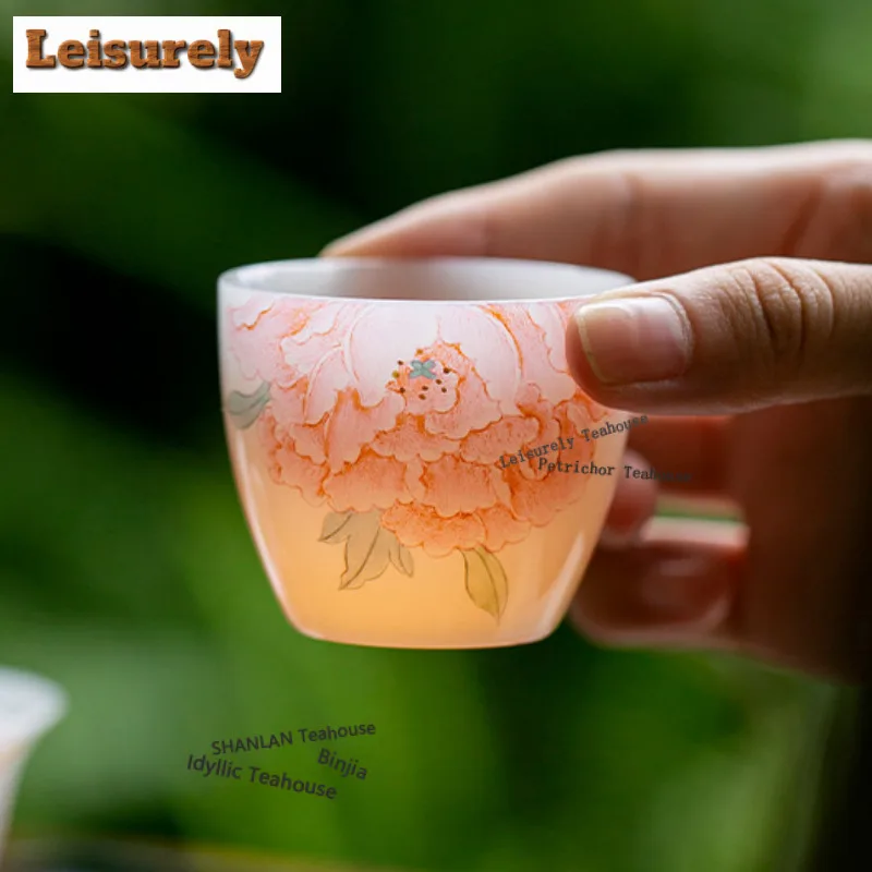 50ml Hand-painted Peony Teacup Boutique Tea Bowl Cute Cup Tea-tasting Personal Cup Jianzhan Master Cups For Tea Supplies Craft