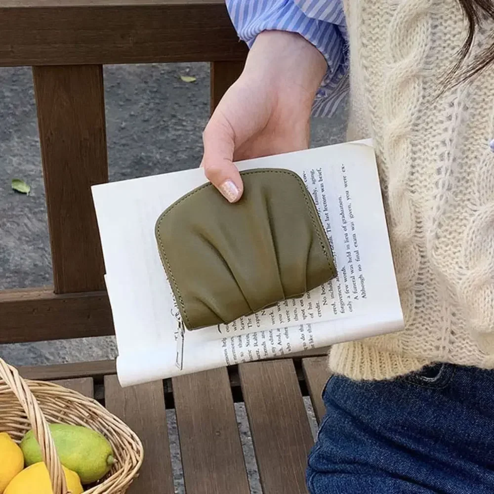 New Solid Color Fashion Women Coin Purse Leather Solid Color Vintage Short Wallet Girls Card Holder Clutch Bag