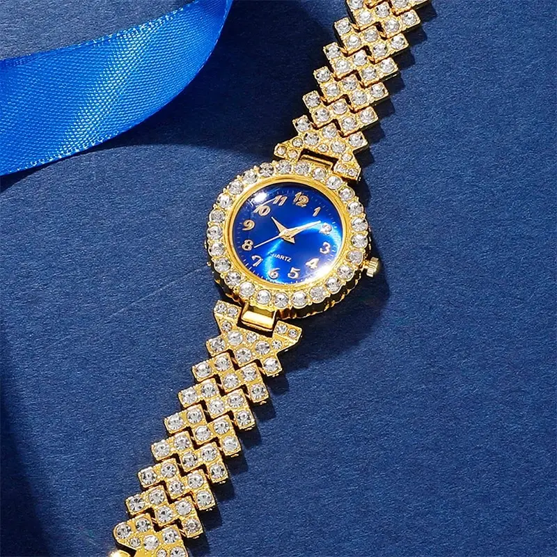 Women's Quartz Watch Blue Dial Brand Design Female Clock Women Steel Bracelet Watch Luxury Fashion Set With Diamonds 5