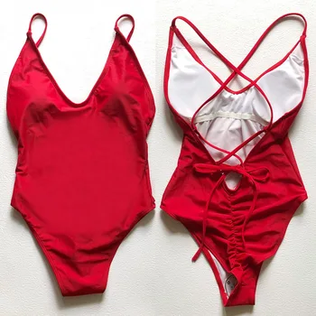 Sexy Padded Solid Swimsuit Women One Piece Bathing Suit 2025 New Bikinis Swimwear Summer Plus Size Beachwear Swimming Suit S-3XL 1