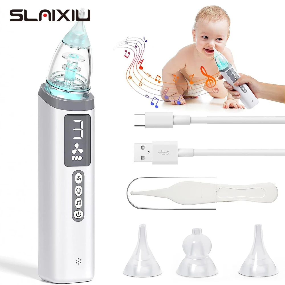 

Baby Electric Nasal Aspirator Nose Suction Device with Food Grade Silicone Mouthpiece 3 Suction Modes and Soothing Music