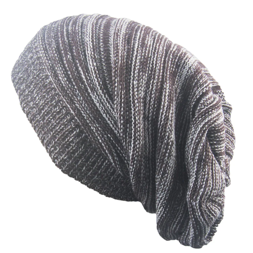 Men and Women Hat Mixed Color Cotton Striped Hip Hop Winter Warm Hat Beanies Knit Long Loose Hat Outdoor Warm Pullover Caps 3