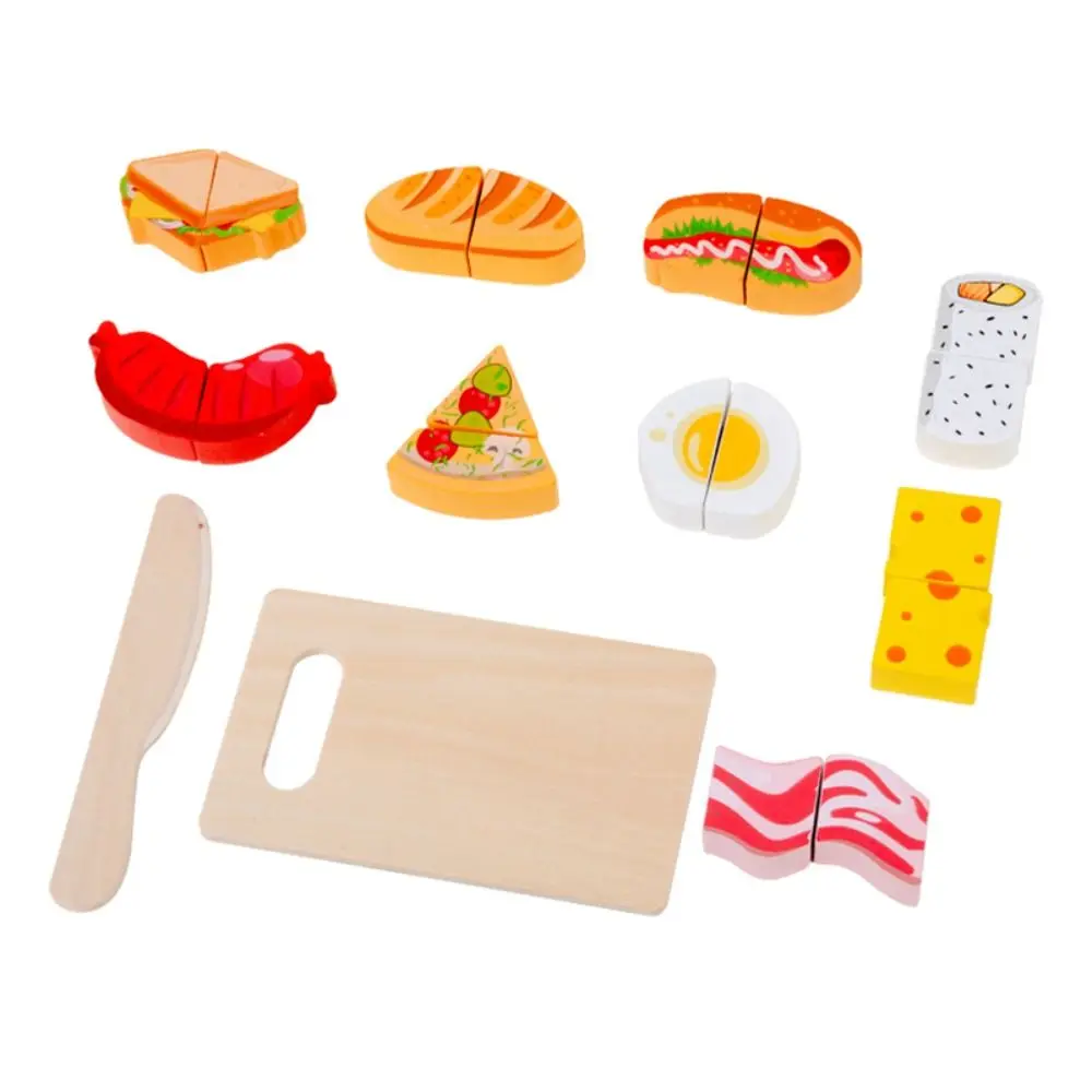 1 set Wooden Kitchen Cutting Fruits Toys Play Food Montessori Simulation Kitchen Pretend Toy Interactive Cognitive