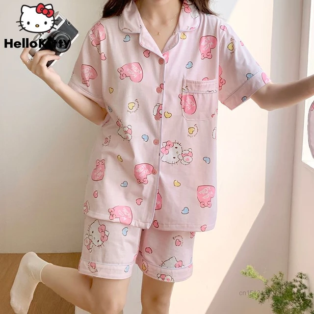 Sanurgente-Ensembles de pyjamas Hello Kitty pour femmes, vêtements